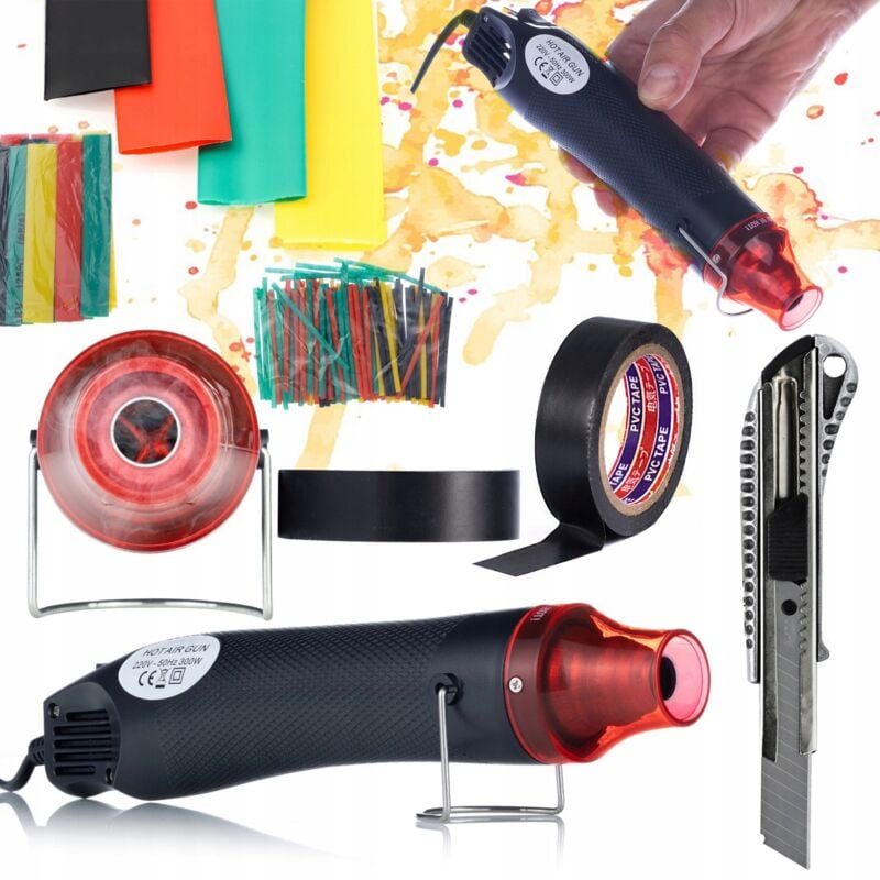 Rosfix Mini Pistola termica ad aria calda 300W + Coltello + Nastro isolante da 10 m + Set di tubi termorestringenti 328 pz.