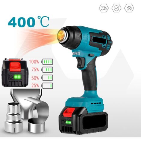 Pistolet Thermique Électrique 2000W, For Batterie 18V, À Air Chaud Portatif Sans Fil Avec 3 Buses, Sèche-cheveux Industriel For La Maison Chauffage Rapide