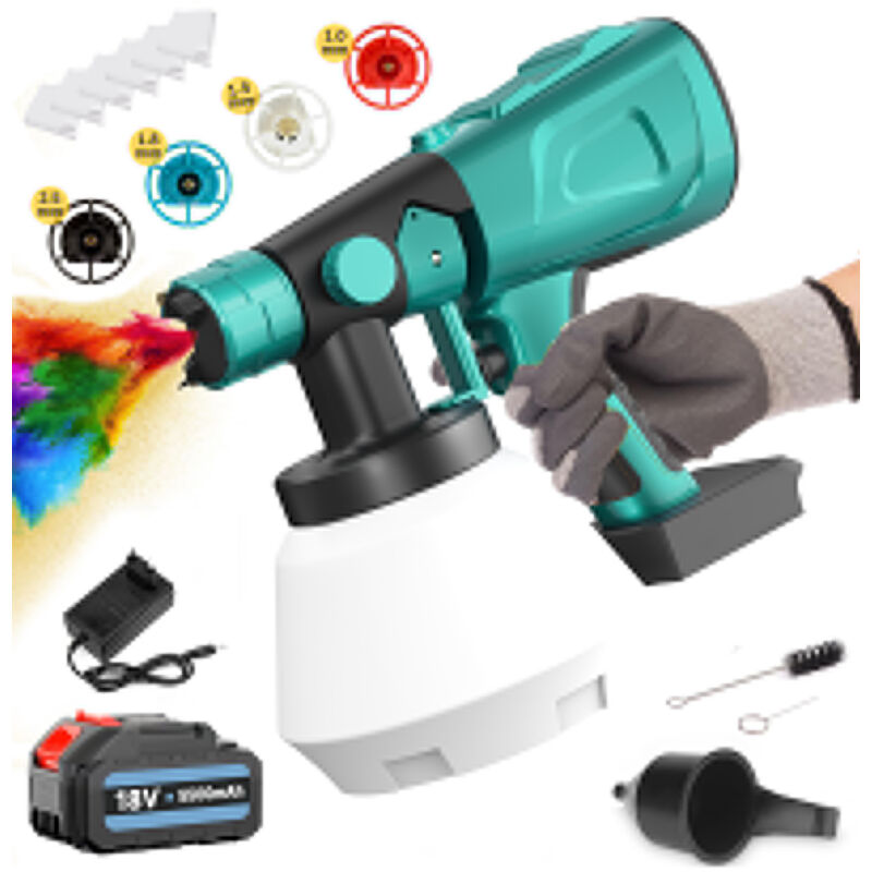 Pedony - Pistolets à peinture, 1L Paindre de peinture électrique à main électrique pistolet de peinture peintre mural peintre avec 4 filtre, batterie