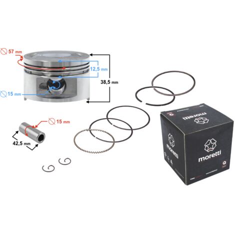 Piston 4T pour scooter Moretti 150 cm3, diamètre : 57,4 mm, largeur : 15 mm, course : 20 mm, complet
