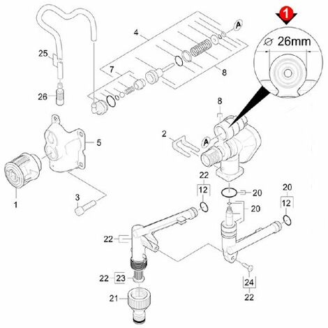 Piston et arrivée d'eau WCM diamètre 26 pour nettoyeur haute pression – Compatible Karcher K4Compact – 90019810