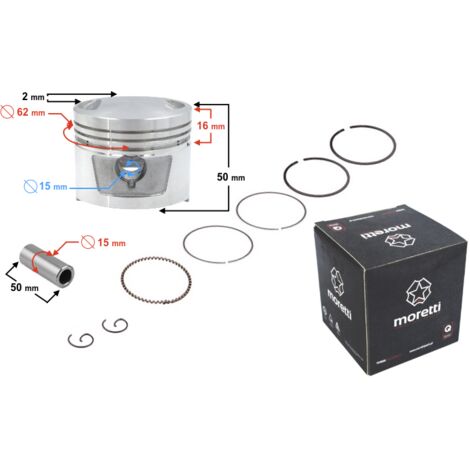 Piston Moretti 150cc pour moto 4T, diamètre : 62 mm, largeur : 15 mm, course : 23,5 mm, complet