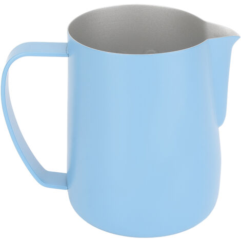Pitcher à lait inox 600ml pour mousse à café, pichet vapeur latte art bleu clair, bec verseur précis