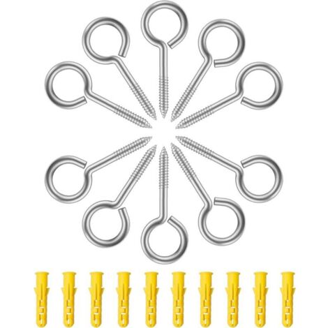 Piton à Visser 10 Pièces Vis à Anneau, M5 x 65 MM Boulon à œil avec Filetage en Inox Crochet a Visser