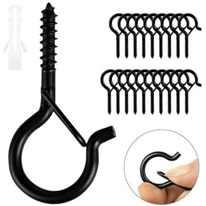 Jalleria - Piton à Visser Noir 30 Pièces Crochet à Visser Charge Lourde Avec Boucle de Sécurité Crochet de Plafond Bois Pour Suspendre des Paniers à