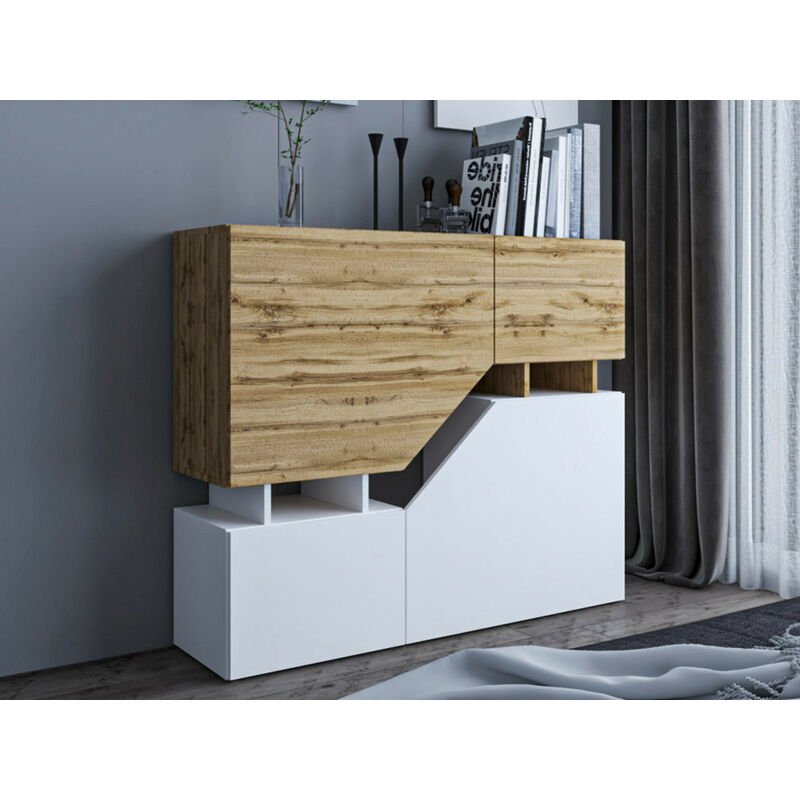 Bestmobilier - Pitt - buffet haut - 120 cm - style industriel - bois / blanc