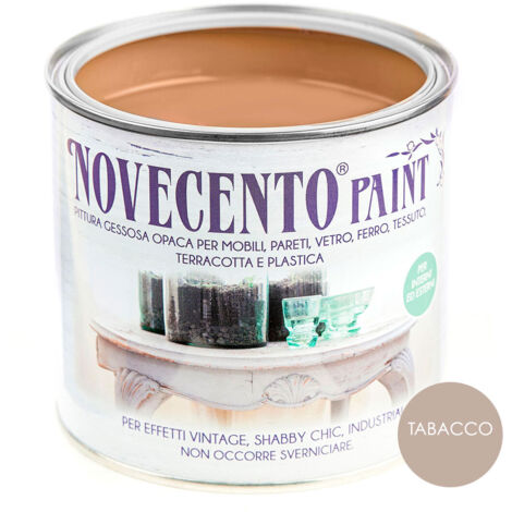 Pittura Gessosa Opaca Shabby Chic per Mobili Pareti Vetro Gesso Novecento Paint - Colore: Tabacco - Formato: 500 ml