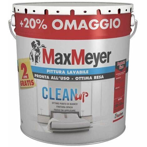 pittura lavabile pronta all'uso clean up 10lt + 2lt omaggio - max meyer