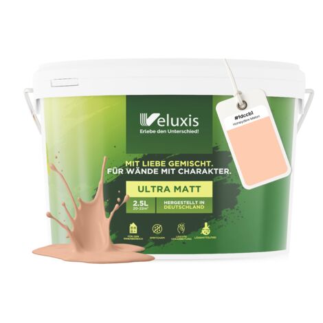 Pittura murale Beige Arancione Crema Opaca per interni – Copertura Classe 1, senza COV, senza primer, a goccia – Soggiorno e camera da letto – 2,5 L – Veluxis (Honeydew Melon)