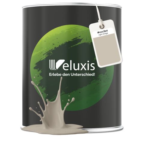 Pittura murale Beige Grigio Grigio chiaro Opaca per interni – Copertura Classe 1, senza COV, senza primer, a goccia – Soggiorno e camera da letto – 1 L – Veluxis (Light Greige)