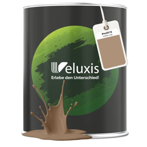 Pittura murale beige marrone dorato opaca per interni – Copertura classe 1, senza COV, senza primer, a bassa gocciolatura – Soggiorno e camera da letto – 1 L – Veluxis (Golden Oak)