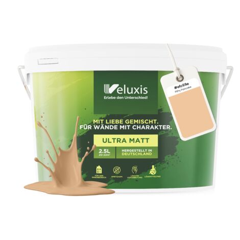 Pittura murale Beige Oro Arancione Opaca per interni – Copertura Classe 1, senza COV, senza primer, a bassa gocciolatura – Soggiorno e camera da letto – 2,5 L – Veluxis (Pithy Pancake)
