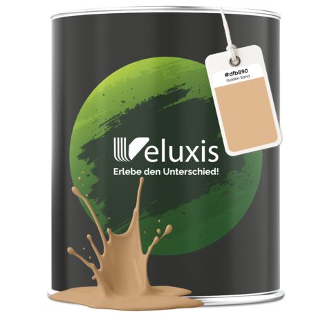 Pittura murale Beige Oro Arancione Opaca per interni – Copertura Classe 1, senza COV, senza primer, a goccia – Soggiorno e camera da letto – 2,5 L – Veluxis (Golden Sand)