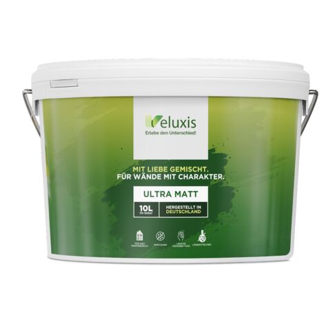 Pittura murale bianca opaca per interni – Copertura classe 1, senza COV, senza primer, a bassa emissione – Soggiorno e camera da letto – 10 L – Veluxis (Pure White)