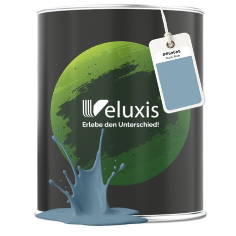 Pittura murale blu grigio opaca per interni – Copertura classe 1, senza COV, senza primer, a bassa gocciolatura – Soggiorno e camera da letto – 2,5 L – Veluxis (Dusty Blue)