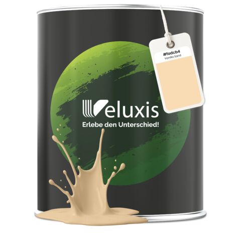 Pittura murale Giallo Crema Beige Opaca per interni – Copertura Classe 1, senza COV, senza primer, a goccia – Soggiorno e camera da letto – 1 L – Veluxis (Vanilla Sand)