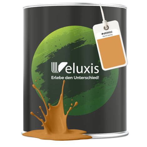 Pittura murale giallo oro arancione opaca per interni – Copertura classe 1, senza COV, senza primer, a bassa gocciolatura – Soggiorno e camera da letto – 2,5 L – Veluxis (Burnt Honey)