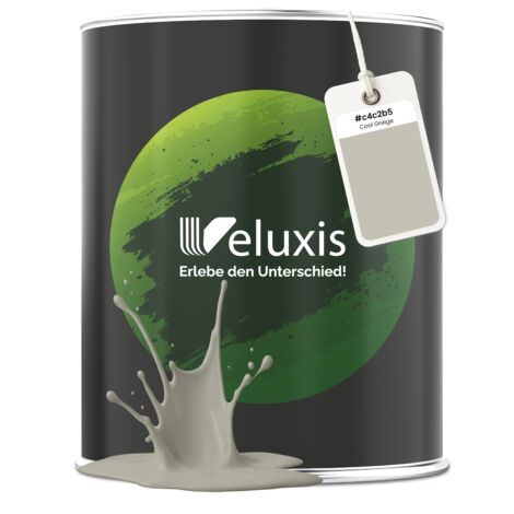 Pittura murale grigio beige grigio chiaro opaca per interni – Copertura classe 1, senza COV, senza primer, a goccia – Soggiorno e camera da letto – 2,5 L – Veluxis (Cool Greige)