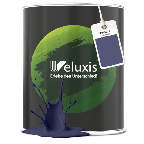 Pittura murale grigio-blu opaca per interni – Copertura classe 1, senza COV, senza primer, a bassa gocciolatura – Soggiorno e camera da letto – 1 L – Veluxis (Slate Indigo)