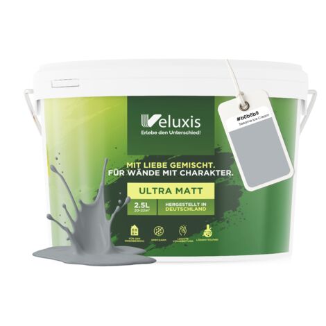 Pittura murale grigio chiaro blu grigio opaca per interni – Copertura classe 1, senza COV, senza primer, a goccia – Soggiorno e camera da letto – 2,5 L – Veluxis (Sesame Ice Cream)