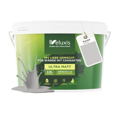 Pittura murale grigio chiaro, grigio, crema, opaca, per interni – Copertura classe 1, senza COV, senza primer, a bassa gocciolatura – Soggiorno e camera da letto – 2,5 L – Veluxis (Sprat Fish)