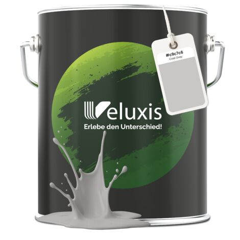 Pittura murale grigio chiaro, grigio opaco, per interni – Copertura classe 1, senza COV, senza primer, a bassa gocciolatura – Soggiorno e camera da letto – 5 L – Veluxis (Cool Grey)