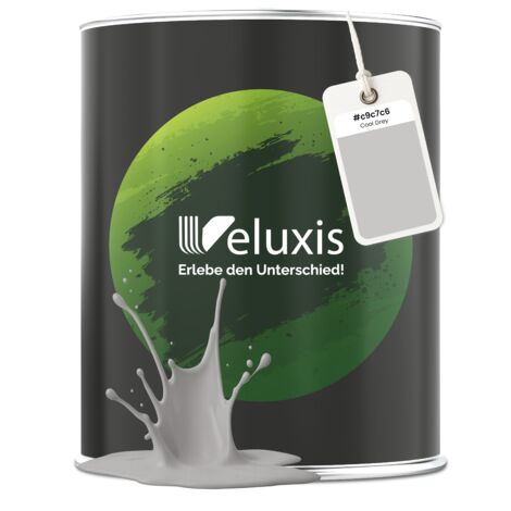 Pittura murale grigio chiaro opaca per interni – Coprenza classe 1, senza COV, senza primer, a bassa gocciolatura – Soggiorno e camera da letto – 2,5 L – Veluxis (Cool Grey)