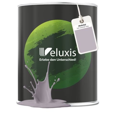 Pittura murale grigio-viola grigio chiaro opaca per interni – Copertura classe 1, senza COV, senza primer, a goccia – Soggiorno e camera da letto – 1 L – Veluxis (Soft Lavender Grey)