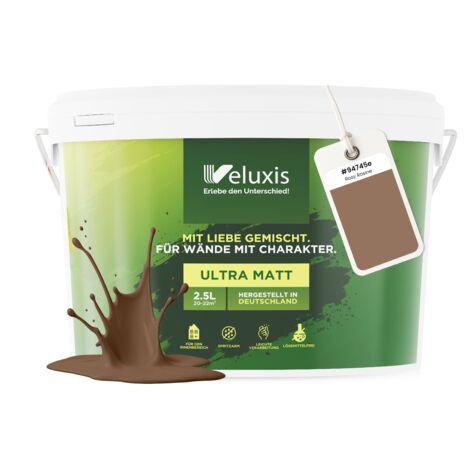 Pittura murale marrone beige rosa opaca per interni – Copertura classe 1, senza COV, senza primer, a bassa gocciolatura – Soggiorno e camera da letto – 2,5 L – Veluxis (Rosy Rosine)