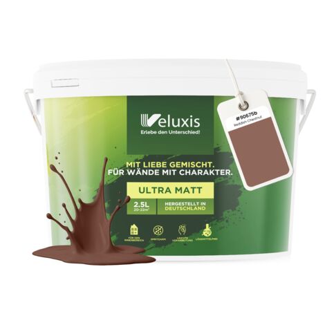 Pittura murale marrone rosso beige opaca per interni – Copertura classe 1, senza COV, senza primer, a goccia – Soggiorno e camera da letto – 2,5 L – Veluxis (Reddish Chestnut)