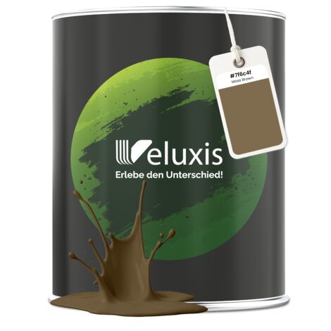 Pittura murale marrone verde beige opaca per interni – Copertura classe 1, senza COV, senza primer, a goccia – Soggiorno e camera da letto – 1 L – Veluxis (Moss Brown)