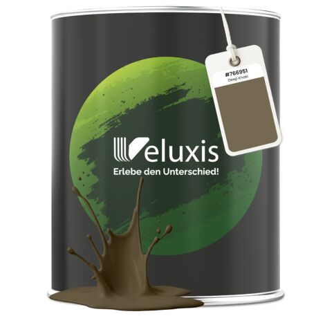 Pittura murale marrone verde oro opaca per interni – Copertura classe 1, senza COV, senza primer, a goccia – Soggiorno e camera da letto – 1 L – Veluxis (Deep Khaki)