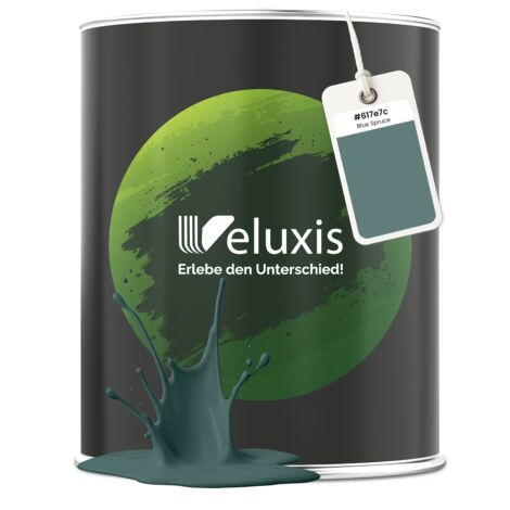 Pittura murale petrolio turchese opaca per interni – Copertura classe 1, senza COV, senza primer, a bassa gocciolatura – Soggiorno e camera da letto – 1 L – Veluxis (Blue Spruce)