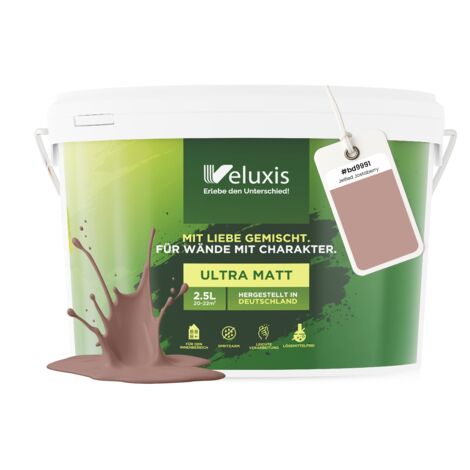 Pittura murale rosa marrone rosa antico opaca per interni – Copertura classe 1, senza COV, senza primer, a goccia – Soggiorno e camera da letto – 2,5 L – Veluxis (Jellied Jostaberry)