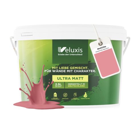 Pittura murale rosa, rosa antico, grigio chiaro, opaca, per interni – Copertura classe 1, senza COV, senza primer, a goccia – Soggiorno e camera da letto – 2,5 L – Veluxis (Masterfully Macaron)