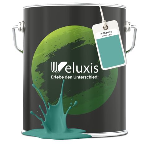 Pittura murale turchese petrolio opaca per interni – Copertura classe 1, senza COV, senza primer, a goccia – Soggiorno e camera da letto – 5 L – Veluxis (Muted Aqua)