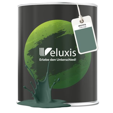 Pittura murale verde salvia verde bosco opaca per interni – Copertura classe 1, senza COV, senza primer, a goccia – Soggiorno e camera da letto – 1 L – Veluxis (Deep Sage)