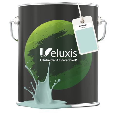 Pittura murale verde verde menta azzurro opaca per interni – Copertura classe 1, senza COV, senza primer, a goccia – Soggiorno e camera da letto – 5 L – Veluxis (Soft Mint)