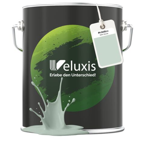 Pittura murale verde verde menta grigio chiaro opaca per interni – Copertura classe 1, senza COV, senza primer, a goccia – Soggiorno e camera da letto – 5 L – Veluxis (Mint Stone)