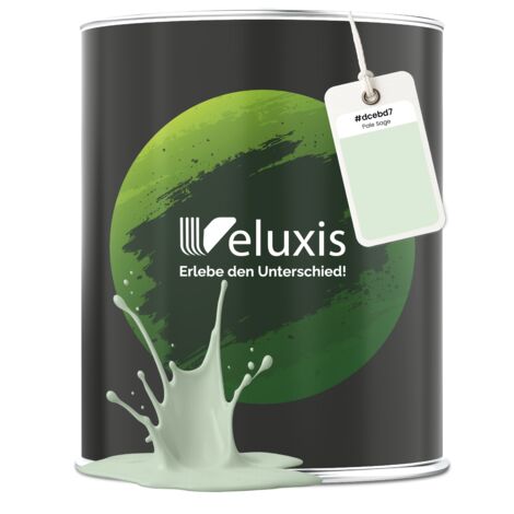 Pittura murale verde verde salvia grigio chiaro opaca per interni – Copertura classe 1, senza COV, senza primer, a goccia – Soggiorno e camera da letto – 1 L – Veluxis (Pale Sage)