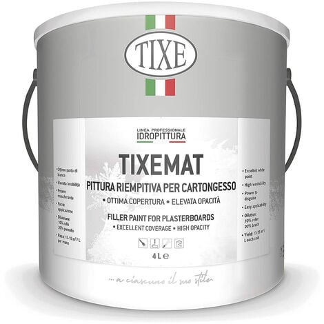 Pittura per interni Bianca Idropittura super lavabile coprente riempitiva Murale Tixe Tixemat 4 Litri