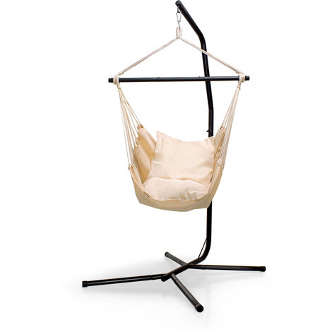 main image of "PIUMA - Chaise suspendue complète avec support en acier oxydé chaise à bascule suspendue hamac vertical complet avec 2 coussins - Charge maximale 120kg"
