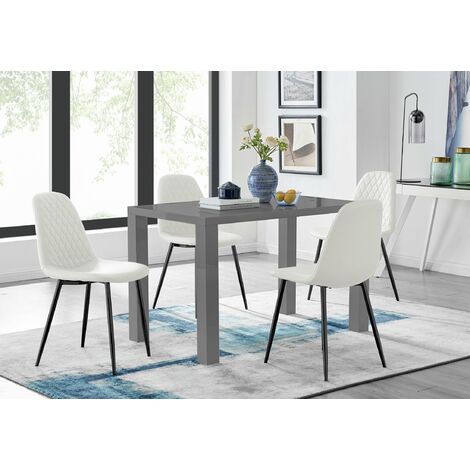 main image of "PIVERO 4 GREY Dining Table & 4 Corona Black Leg Chairs"