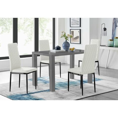 main image of "Pivero 4 Grey Dining Table and 4 Milan Black Leg Chairs"
