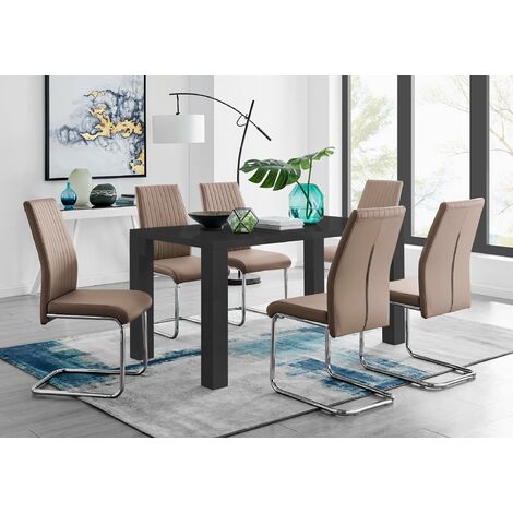 Pivero Black High Gloss Dining Table And 6 Lorenzo Dining Chairs Set