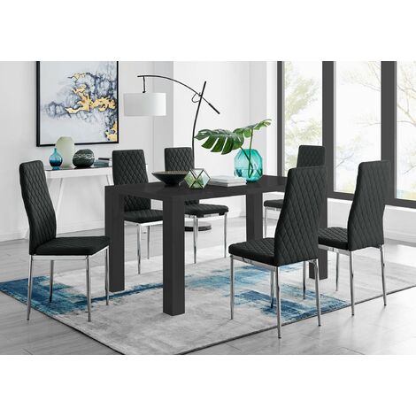 Furniturebox Uk Pivero White High Gloss Modern Stylish Dining Table And 4 Corona Silver Chairs Set Dining Table 4 Black Corona Silver Chairs Home Kitchen Furniture