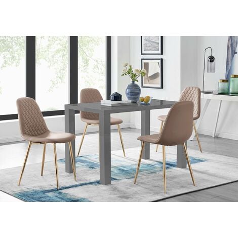 main image of "Pivero Grey High Gloss Dining Table And 4 Corona Gold Chairs Set"