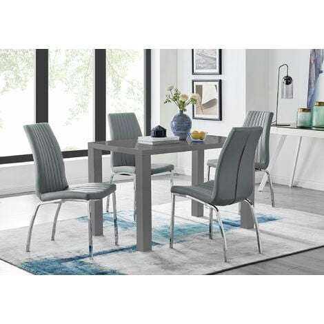 Pivero Grey High Gloss Dining Table And 4 Isco Chairs Set