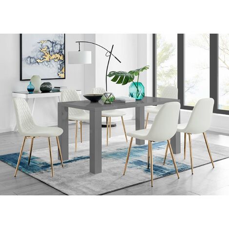 main image of "Pivero Grey High Gloss Dining Table And 6 Corona Gold Chairs Set"