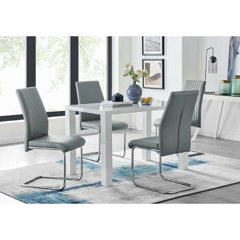 Pivero White High Gloss Dining Table And 4 Elephant Grey Lorenzo
